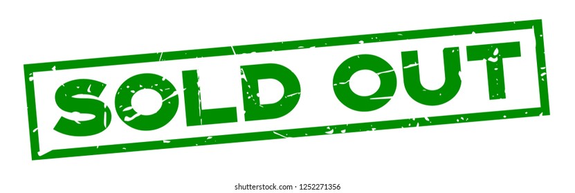 Grunge green sold out wording square rubber seal stamp on white background