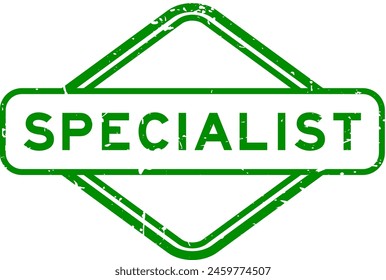 Grunge green specialist word rubber seal stamp on white background