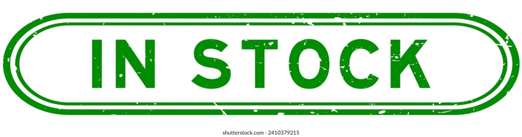 Grunge green in stock word rubber seal stamp on white background