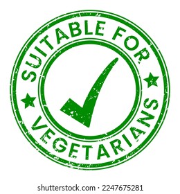 Grunge Green Suitable for Vegetarians stamp sticker with Tick icon vector illustration