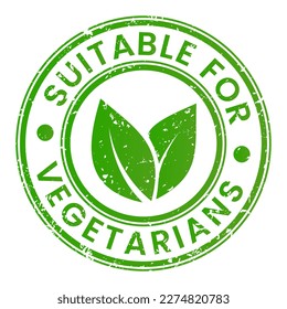 Grunge Green Suitable for Vegetarians stamp sticker with Leaves icon vector illustration