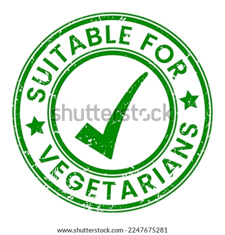 Grunge Green Suitable for Vegetarians stamp sticker with Tick icon vector illustration