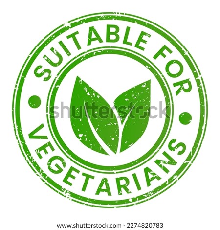 Grunge Green Suitable for Vegetarians stamp sticker with Leaves icon vector illustration [[stock_photo]] © 