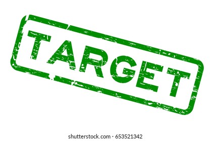 Grunge green target square rubber seal stamp on white background