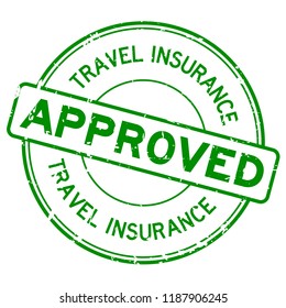 Grunge Green Travel Insurance Approved Round Rubber Seal Stamp On White Background