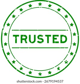 Grunge green trusted word round rubber seal stamp on white background