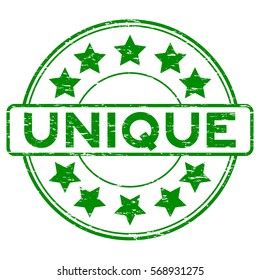 Grunge green unique with star icon round rubber seal stamp on white background