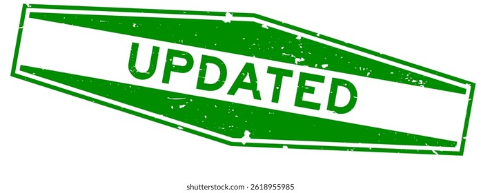 Grunge green updated word hexagon rubber seal stamp on white background
