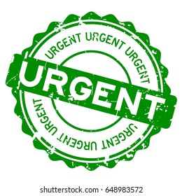 Grunge green urgent round rubber seal stamp on white background