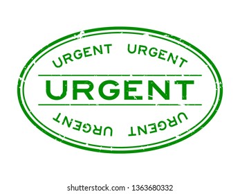 Grunge green urgent word oval rubber seal stamp on white background
