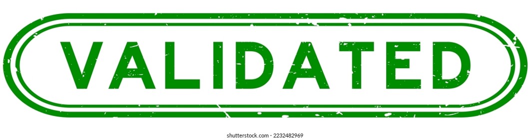 Grunge green validated word rubber seal stamp on white background