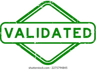 Grunge green validated word rubber seal stamp on white background