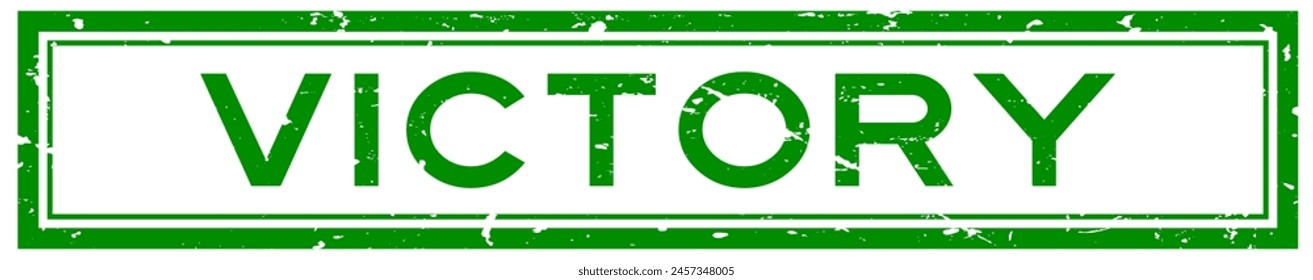 Grunge green victory word square rubber seal stamp on white background