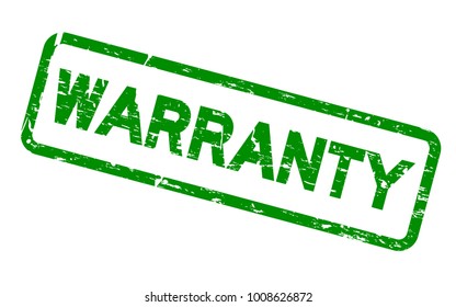 Grunge green warranty square rubber seal stamp on white background