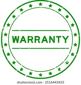 Grunge green warranty word round rubber seal stamp on white background