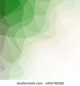Grunge green white halftone dots pattern texture background. Low poly design. Modern gradient monochrome dotted vector illustration. Abstract wavy lines. Triangular polygon backdrop