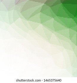 Grunge green white halftone dots pattern texture background. Low poly design. Modern gradient monochrome dotted vector illustration. Abstract wavy lines. Triangular polygon backdrop