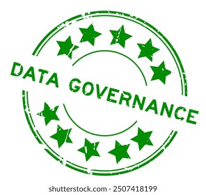 Grunge green word data governance with star icon round rubber seal stamp on white background