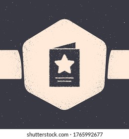 Grunge Greeting card icon isolated on grey background. Celebration poster template for invitation or greeting card. Monochrome vintage drawing. Vector