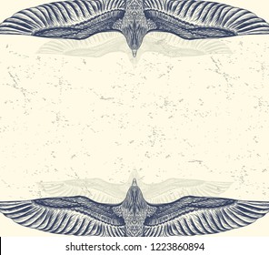 Grunge  grey background with wings of birds and strokes