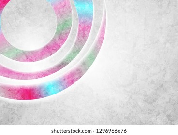 Grunge grey and holographic foil colors neon circles background. Abstract backdrop retro corporate graphic design