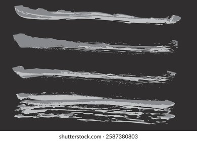 Grunge grey watercolour brush strokes. Collection of paint stripes and backgrounds, vector, isolated.