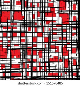 Grunge grid black and red texture. Vector ink grunge brush