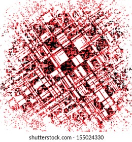 Grunge grid black and red texture. Vector ink grunge brush