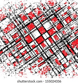 Grunge grid black and red texture. Vector ink grunge brush