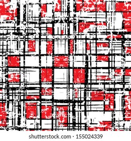 Grunge grid black, red and white retro texture. Vector ink grunge brush 