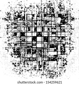Grunge grid black and white texture. Retro vector ink grunge brush. 