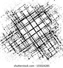 Grunge grid black and white texture. Retro vector ink grunge brush. 