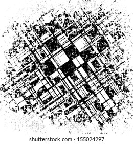 Grunge grid black and white texture. Retro vector ink grunge brush. 