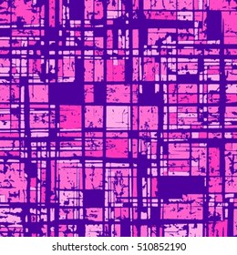 Grunge grid retro colorful texture. Ink grunge brush. Abstract purple Vector illustration background.