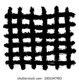 Grunge vector de cuadrícula. Cruces y rayas negras. Un adorno interminable a rayas desordenadas con trazos pintados a mano negra sobre fondo blanco. Diseño de vectores para tela, papel pintado, envoltura