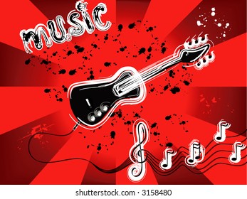 grunge guitar on rays background