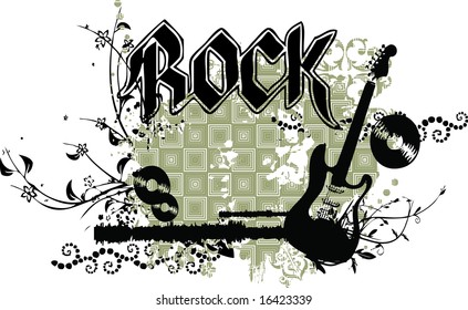 Grunge guitar vector with ROCK caption