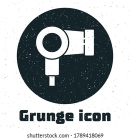 Grunge Hair dryer icon isolated on white background. Hairdryer sign. Hair drying symbol. Blowing hot air. Monochrome vintage drawing. Vector Illustration