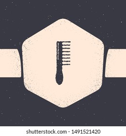 Grunge Hairbrush icon isolated on grey background. Comb hair sign. Barber symbol. Monochrome vintage drawing. Vector Illustration
