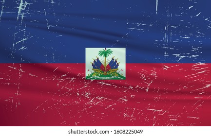 Grunge Haiti flag. Haiti flag with waving grunge texture. Vector background.
