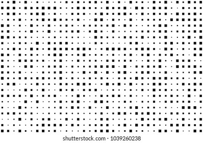 Grunge halftone background. Digital gradient. Pattern with squares small and large scale. Design element for web banners, posters, cards, wallpapers, sites, panels. Vector illustration 