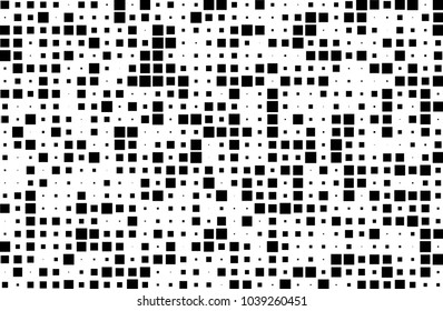 Grunge halftone background. Digital gradient. Pattern with squares small and large scale. Design element for web banners, posters, cards, wallpapers, sites, panels. Vector illustration 