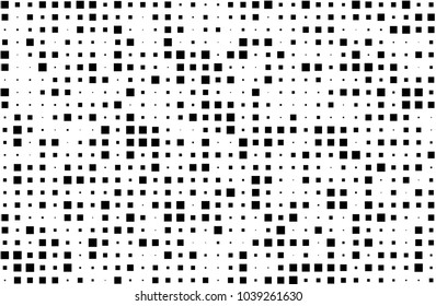 Grunge halftone background. Digital gradient. Pattern with squares small and large scale. Design element for web banners, posters, cards, wallpapers, sites, panels. Vector illustration 