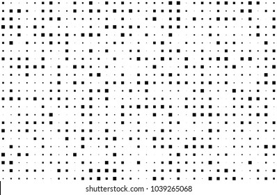 Grunge halftone background. Digital gradient. Pattern with squares small and large scale. Design element for web banners, posters, cards, wallpapers, sites, panels. Vector illustration 