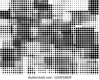 Grunge halftone background. Digital gradient. Dotted pattern with circles, dots, point small and large scale. Design element for web banners, posters, cards, wallpapers, sites, panels.