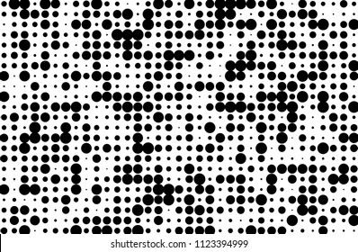 Grunge halftone background. Digital gradient. Dotted pattern with circles, dots, points small and large scale. Design element for web banners, posters, cards, sites, panels Vector illustration