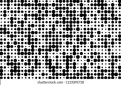 Grunge halftone background. Digital gradient. Dotted pattern with circles, dots, points small and large scale. Design element for web banners, posters, cards, sites, panels Vector illustration
