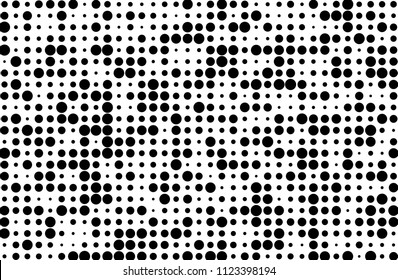 Grunge halftone background. Digital gradient. Dotted pattern with circles, dots, points small and large scale. Design element for web banners, posters, cards, sites, panels Vector illustration
