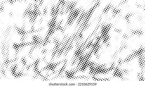Grunge el fondo del semitono. Textura sucia de cómic pixelada. Papel pintado y manchado abstracto. Lienzo blanco y negro. Vector 