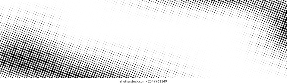 Fundo de meio-tom Grunge. Textura de gradiente de ruído suave. Papel de parede de areia preto e branco. Sobreposição de estilo de anime ou mangá. Fundo pixelado retro largo. Impressão de ranhura de meio-tom longa vetorial